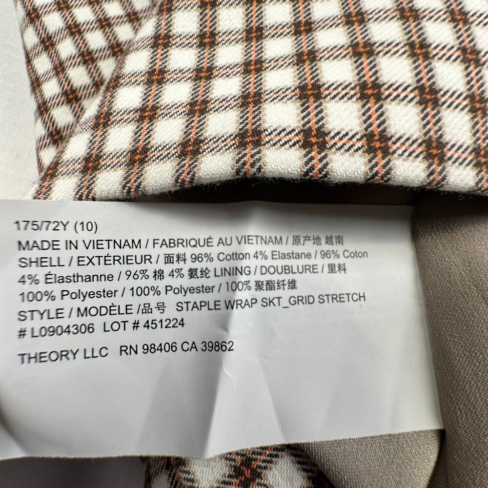 Theory Staple Wrap Skirt Ivory Multi Grid‎ Stretch Women's Size 10 - Picture 8 of 8